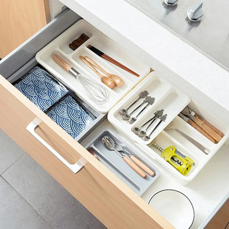 Tableware Organizer Cutlery Storage Tray Knife Block Holder Spoon Fork Separation Box Kitchen Drawer Plastic Container Cabinet