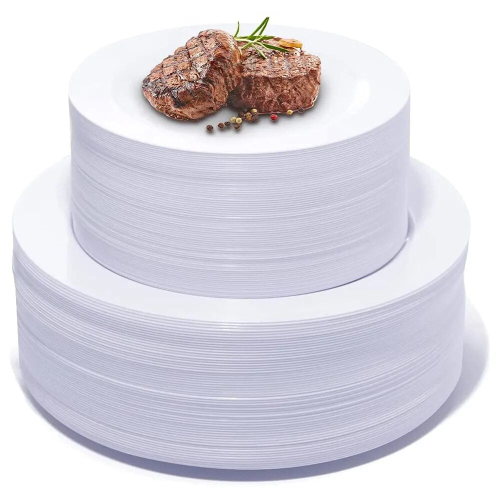 White Round Plastic Plates-Disposable Dinner Plates Cake Plates- Premium Hard Party Plates Appetizer Plates for Wedding/Party